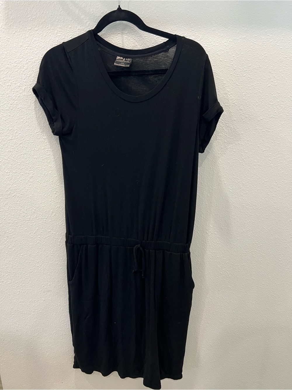 Everyday Black Midi Drawstring T-Shirt Dress
